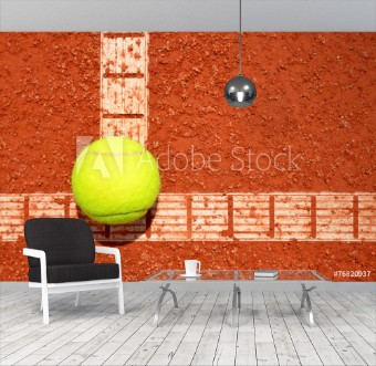 Picture of Tennis ball on a tennis clay court